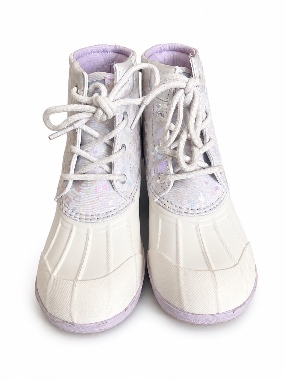 Kids Sperry Waterproof Lace-Up Duck Boots in White and Lilac